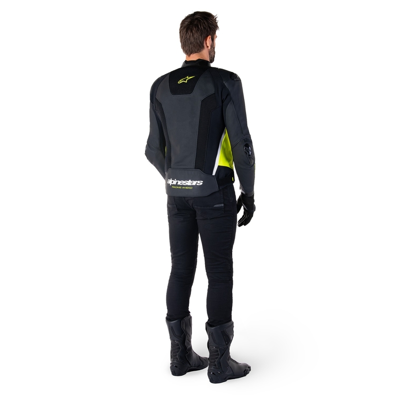 Blouson moto en cuir Alpinestars Missile 3 Airflow noir-jaune fluo-blanc