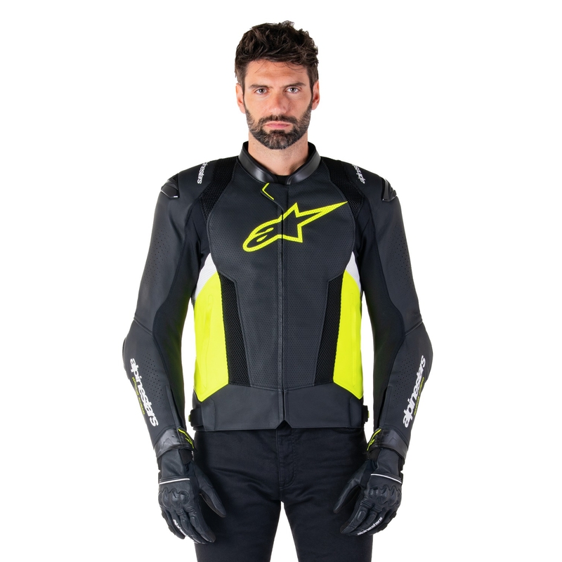 Blouson moto en cuir Alpinestars Missile 3 Airflow noir-jaune fluo-blanc