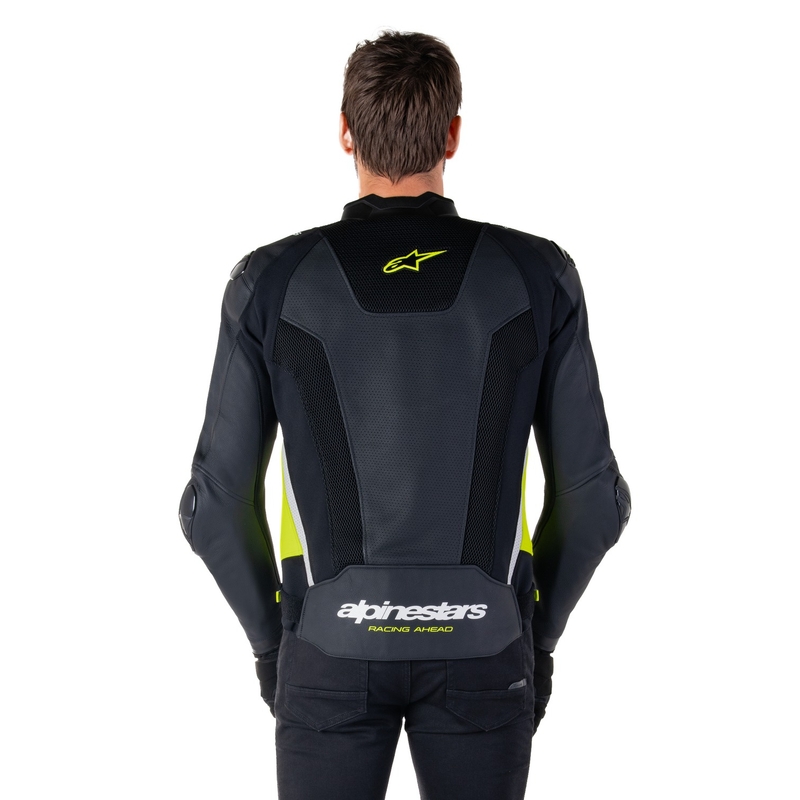 Blouson moto en cuir Alpinestars Missile 3 Airflow noir-jaune fluo-blanc