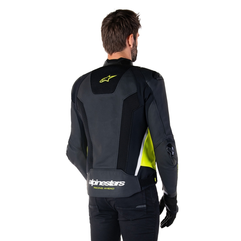 Blouson moto en cuir Alpinestars Missile 3 Airflow noir-jaune fluo-blanc