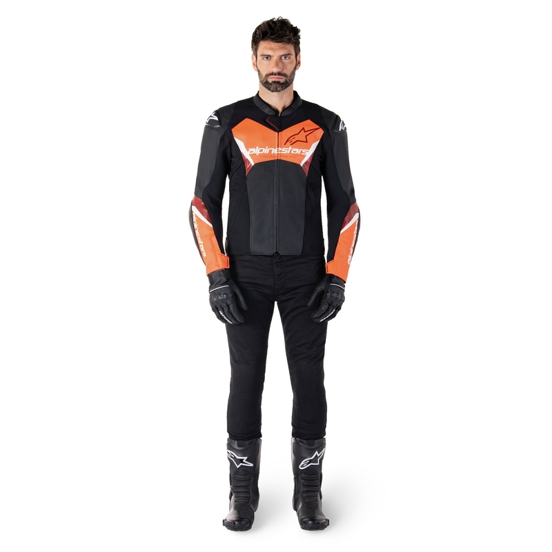 Blouson moto en cuir Alpinestars Faster 3 noir-rouge fluo
