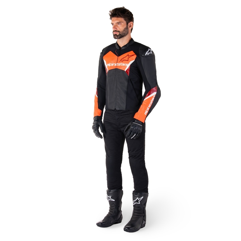 Blouson moto en cuir Alpinestars Faster 3 noir-rouge fluo
