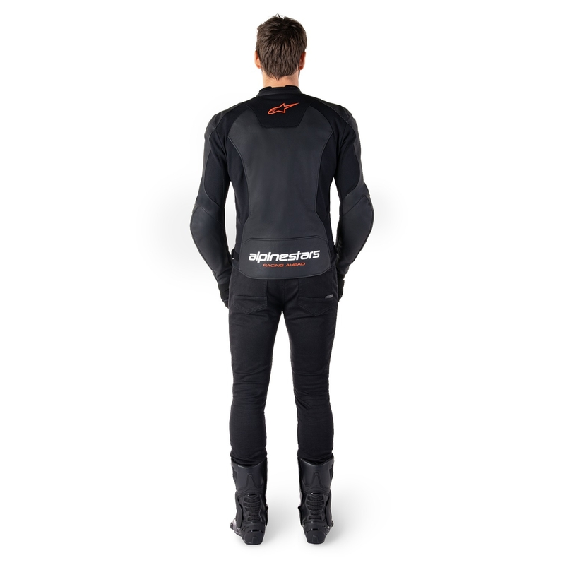 Blouson moto en cuir Alpinestars Faster 3 noir-rouge fluo