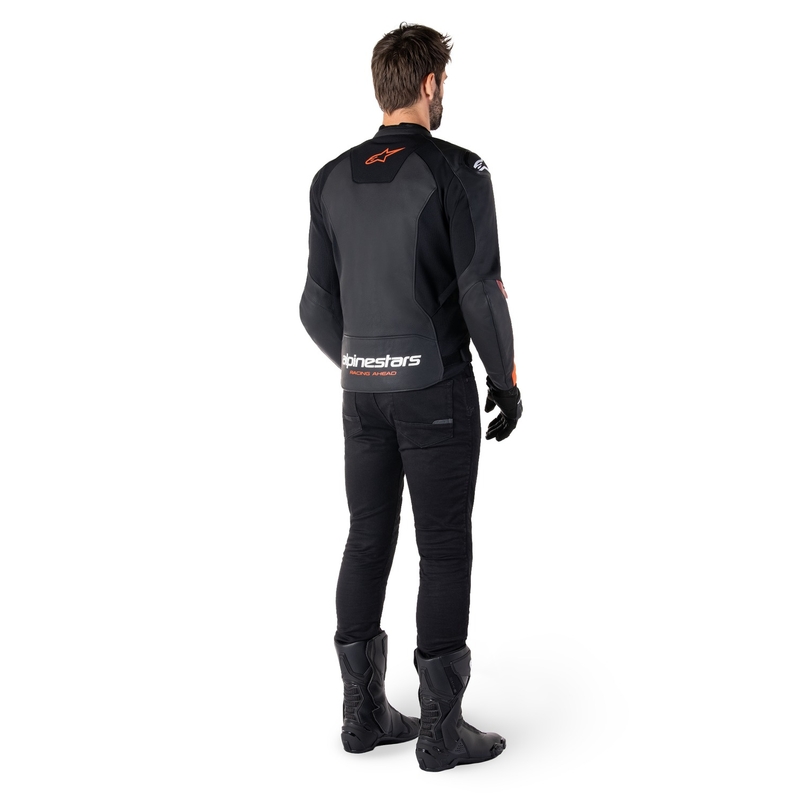 Blouson moto en cuir Alpinestars Faster 3 noir-rouge fluo