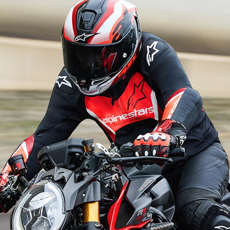 Blouson moto en cuir Alpinestars Faster 3 noir-rouge fluo