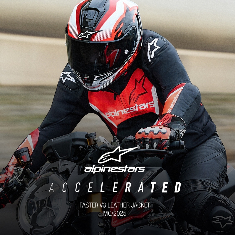 Blouson moto en cuir Alpinestars Faster 3 noir-rouge fluo