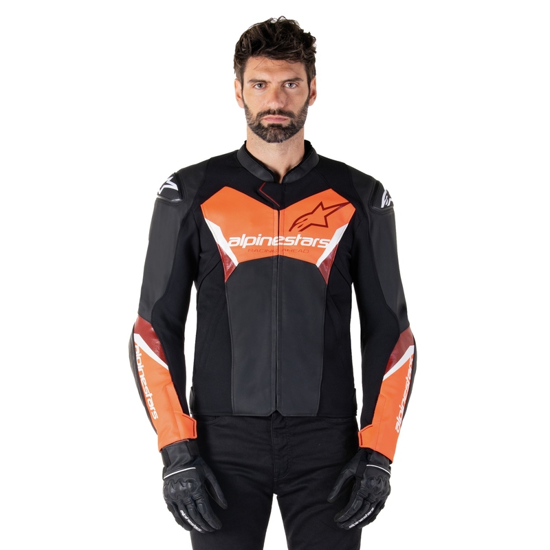 Blouson moto en cuir Alpinestars Faster 3 noir-rouge fluo