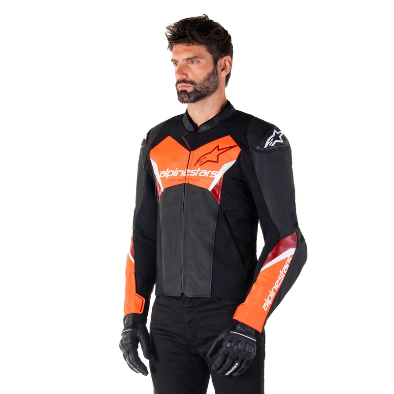 Blouson moto en cuir Alpinestars Faster 3 noir-rouge fluo