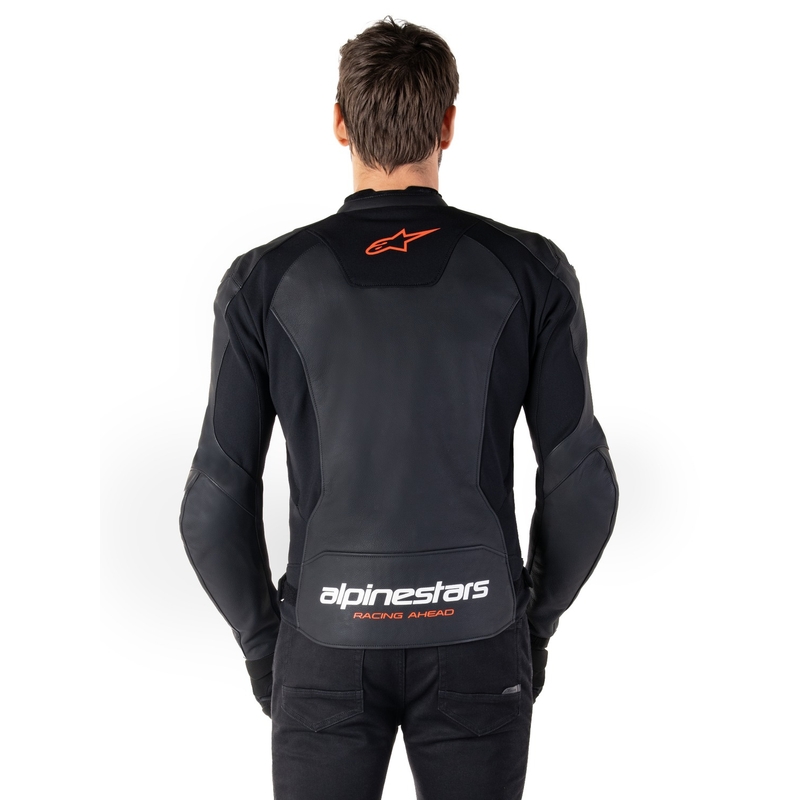 Blouson moto en cuir Alpinestars Faster 3 noir-rouge fluo