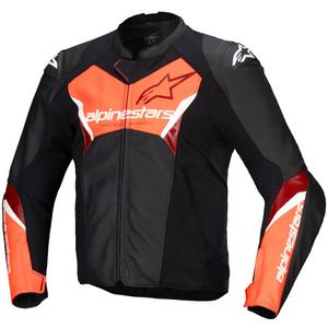 Blouson moto en cuir Alpinestars Faster 3 noir-rouge fluo