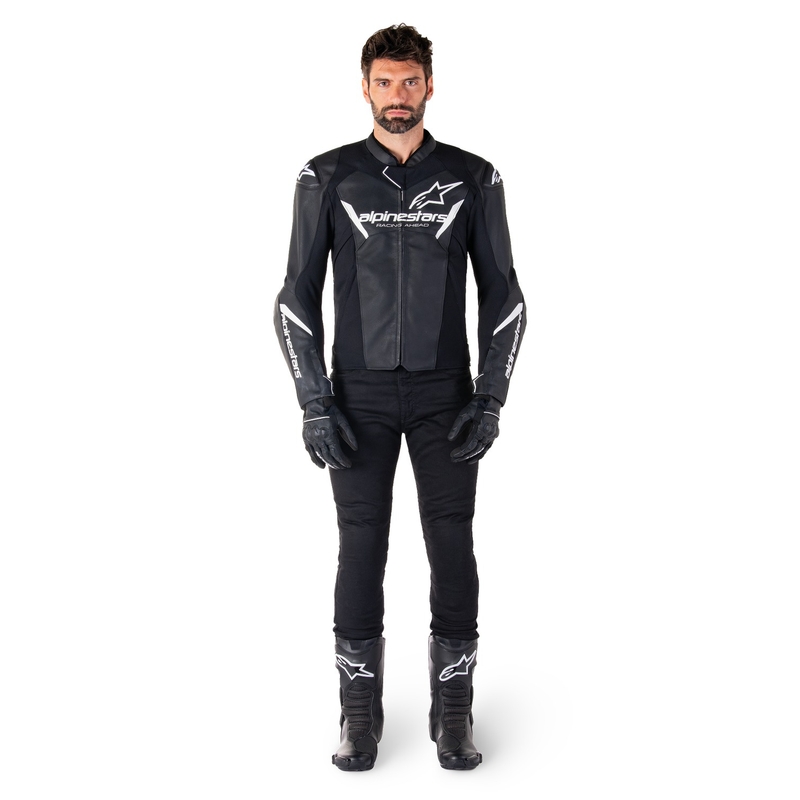 Blouson moto en cuir Alpinestars Faster 3 noir-blanc