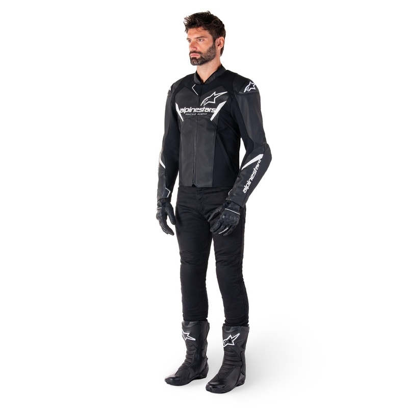 Blouson moto en cuir Alpinestars Faster 3 noir-blanc
