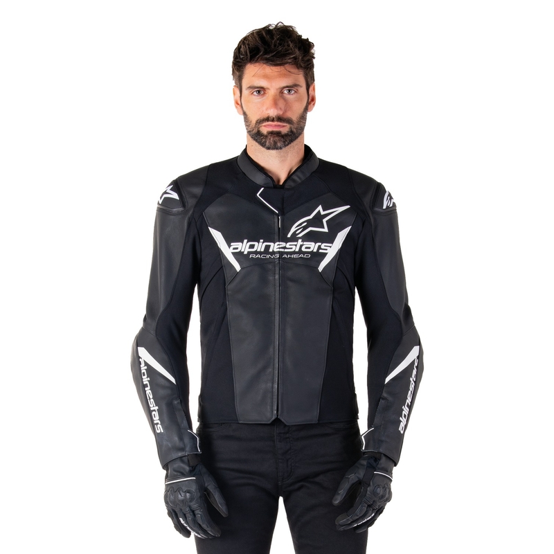 Blouson moto en cuir Alpinestars Faster 3 noir-blanc