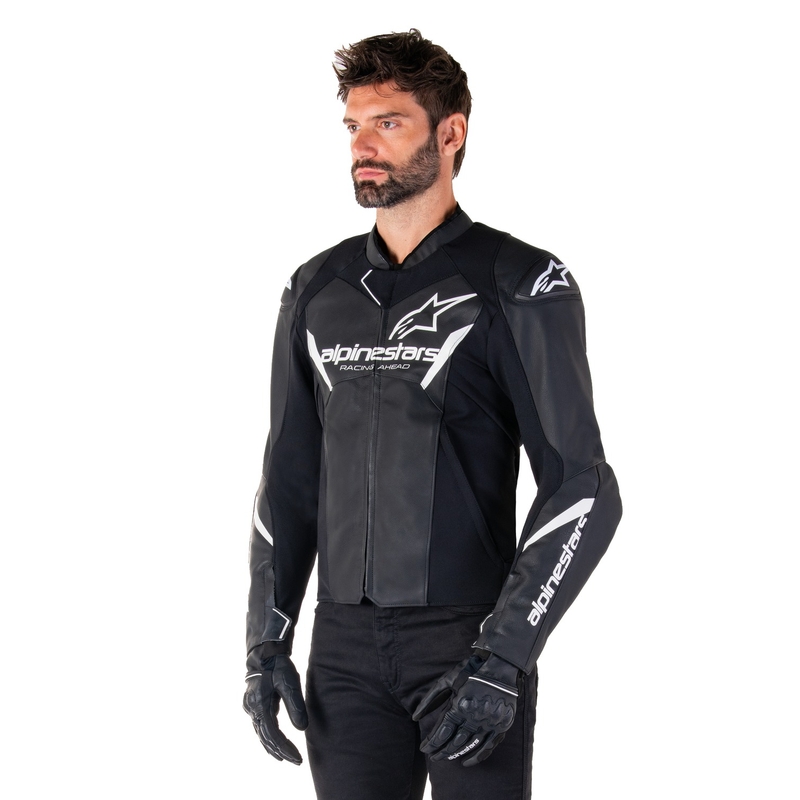 Blouson moto en cuir Alpinestars Faster 3 noir-blanc
