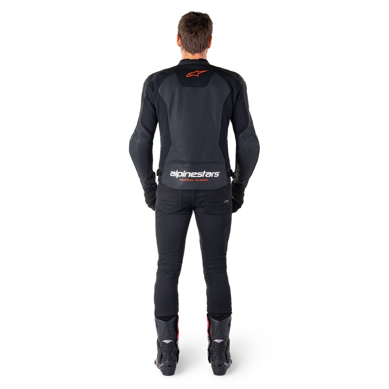 Blouson moto en cuir Alpinestars Faster 3 Airflow noir-rouge fluo