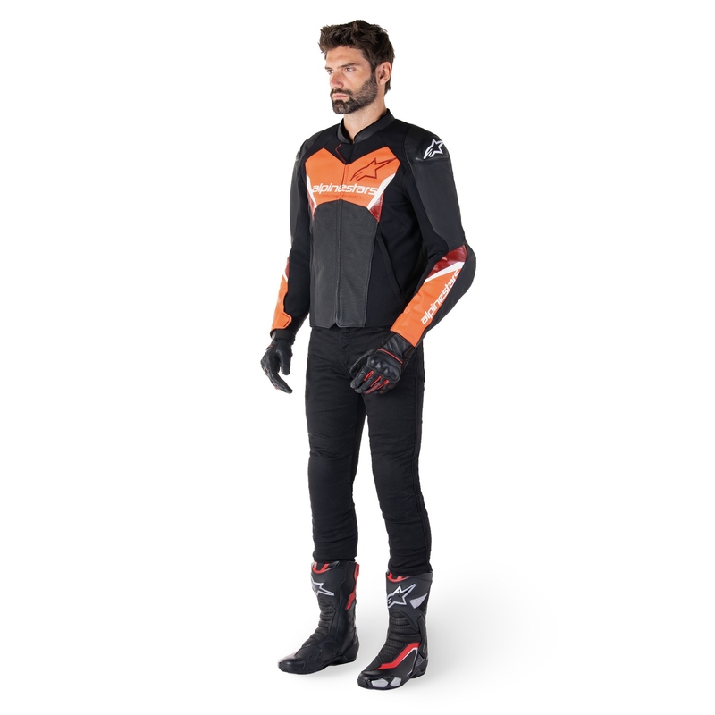 Blouson moto en cuir Alpinestars Faster 3 Airflow noir-rouge fluo