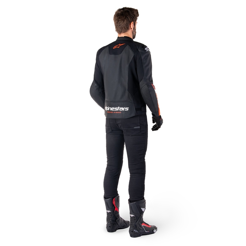 Blouson moto en cuir Alpinestars Faster 3 Airflow noir-rouge fluo