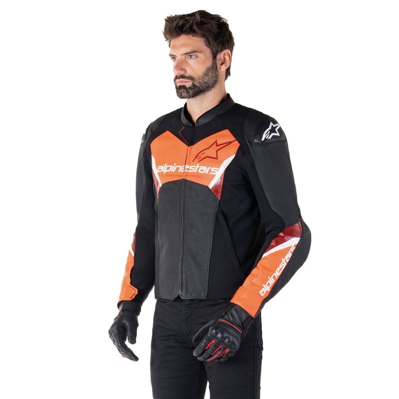 Blouson moto en cuir Alpinestars Faster 3 Airflow noir-rouge fluo