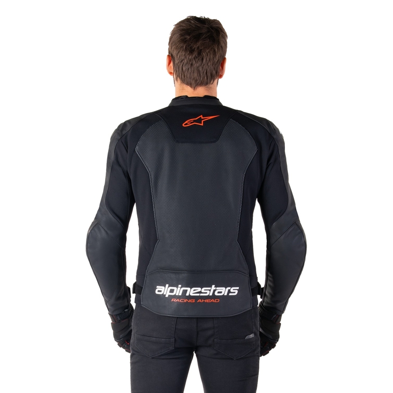 Blouson moto en cuir Alpinestars Faster 3 Airflow noir-rouge fluo