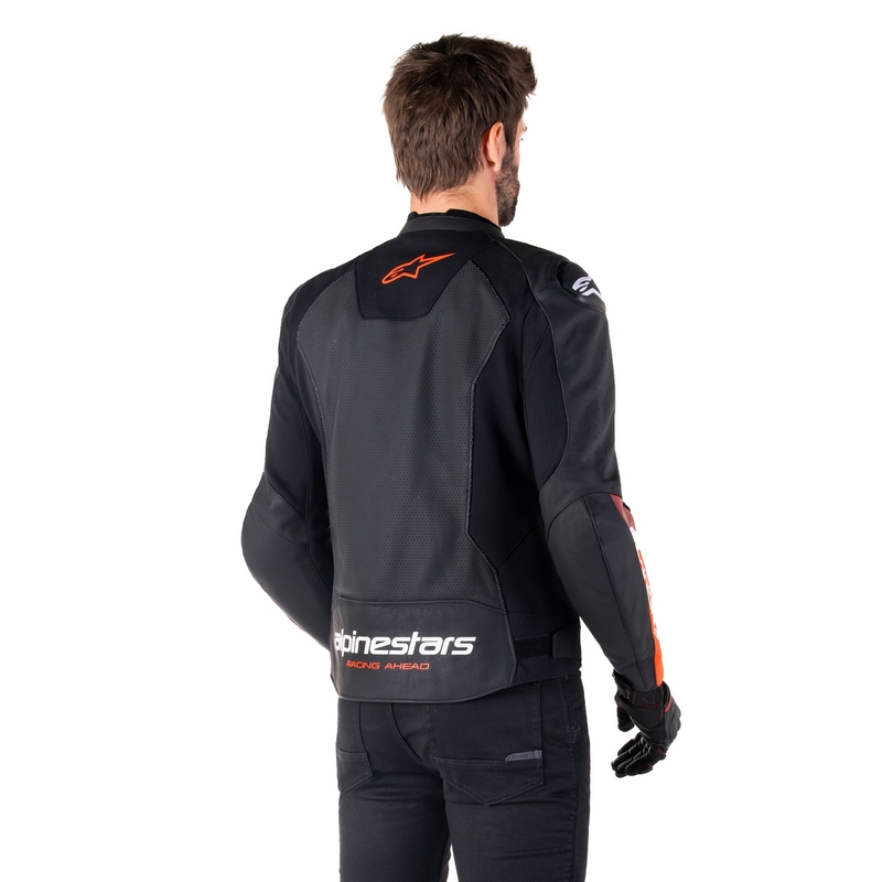 Blouson moto en cuir Alpinestars Faster 3 Airflow noir-rouge fluo