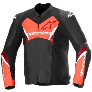 Blouson moto en cuir Alpinestars Faster 3 Airflow noir-rouge fluo