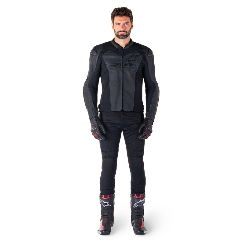 Blouson moto en cuir Alpinestars Faster 3 Airflow noir-noir