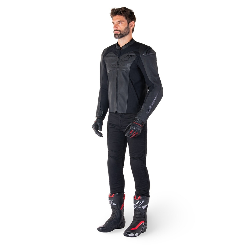 Blouson moto en cuir Alpinestars Faster 3 Airflow noir-noir