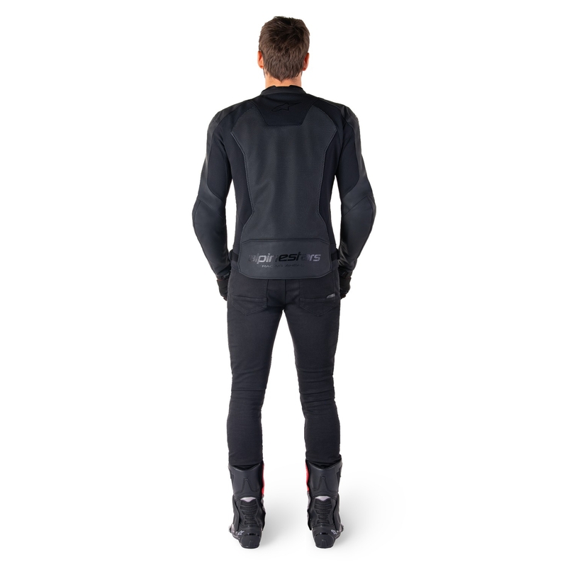 Blouson moto en cuir Alpinestars Faster 3 Airflow noir-noir