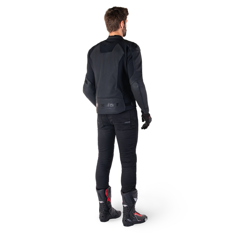 Blouson moto en cuir Alpinestars Faster 3 Airflow noir-noir