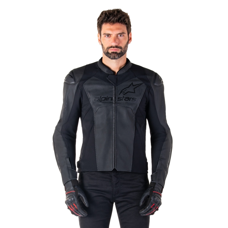 Blouson moto en cuir Alpinestars Faster 3 Airflow noir-noir