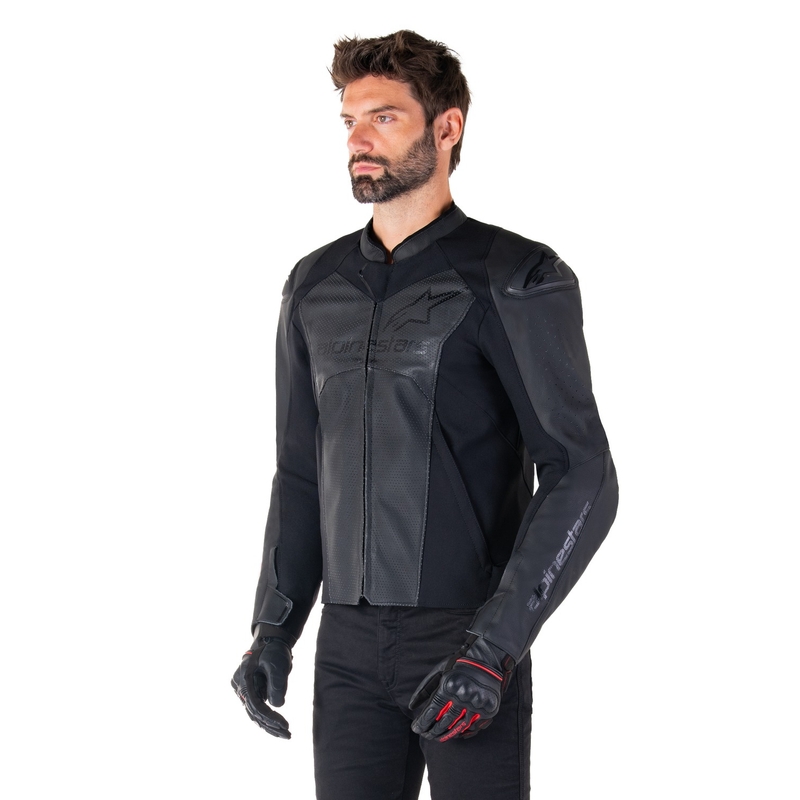 Blouson moto en cuir Alpinestars Faster 3 Airflow noir-noir