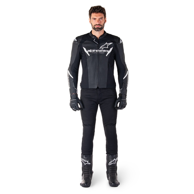 Blouson moto en cuir Alpinestars Faster 3 Airflow noir-blanc