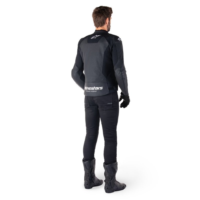 Blouson moto en cuir Alpinestars Faster 3 Airflow noir-blanc