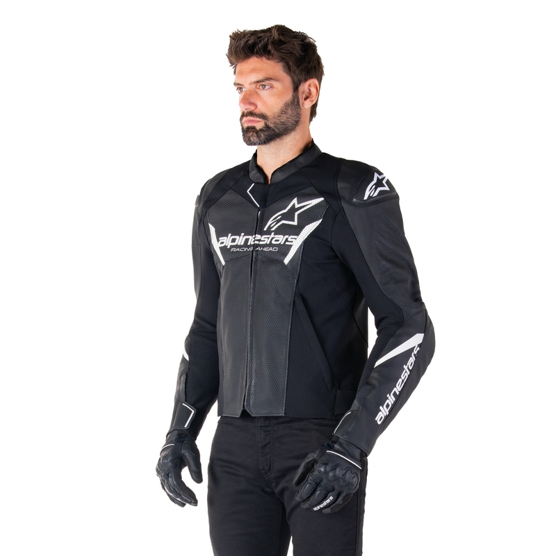 Blouson moto en cuir Alpinestars Faster 3 Airflow noir-blanc