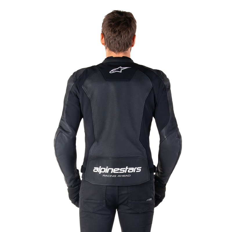 Blouson moto en cuir Alpinestars Faster 3 Airflow noir-blanc