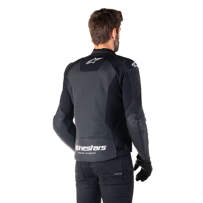 Blouson moto en cuir Alpinestars Faster 3 Airflow noir-blanc