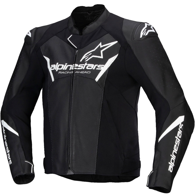 Blouson moto en cuir Alpinestars Faster 3 Airflow noir-blanc