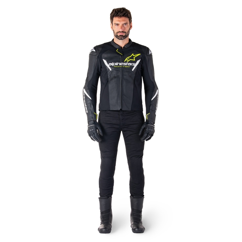 Blouson moto en cuir Alpinestars Faster 3 Airflow noir-blanc-jaune