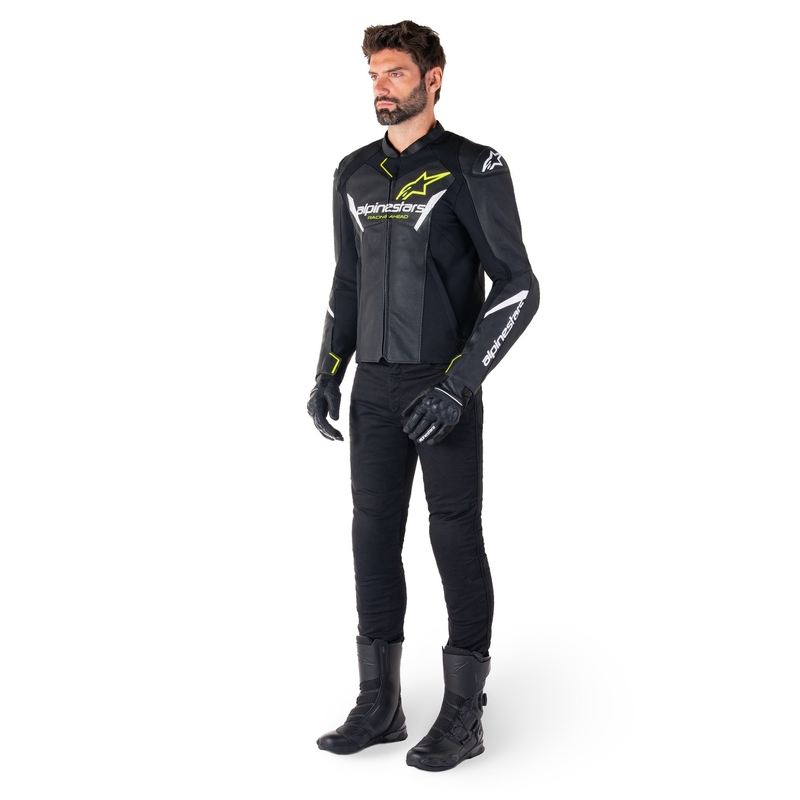 Blouson moto en cuir Alpinestars Faster 3 Airflow noir-blanc-jaune