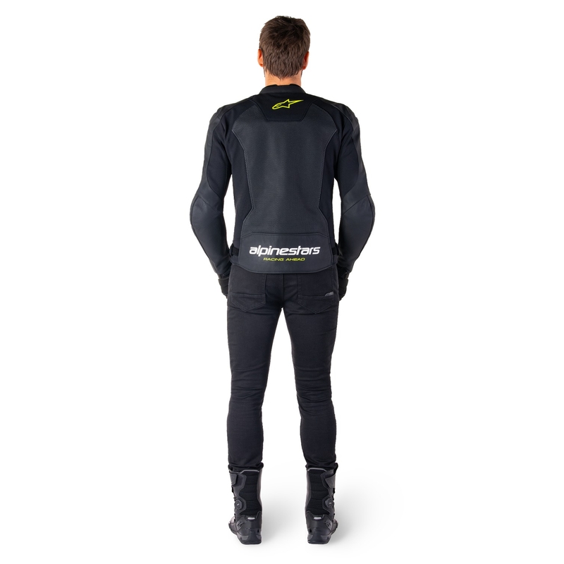 Blouson moto en cuir Alpinestars Faster 3 Airflow noir-blanc-jaune