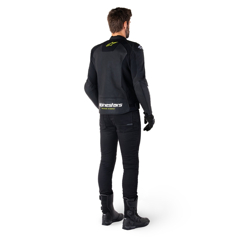 Blouson moto en cuir Alpinestars Faster 3 Airflow noir-blanc-jaune
