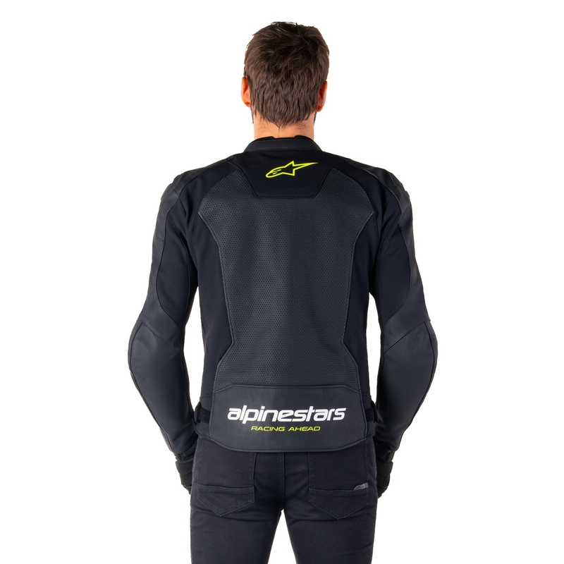 Blouson moto en cuir Alpinestars Faster 3 Airflow noir-blanc-jaune