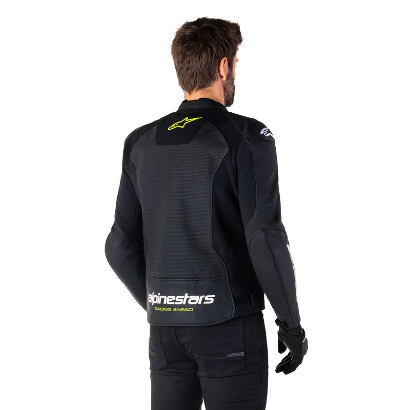 Blouson moto en cuir Alpinestars Faster 3 Airflow noir-blanc-jaune