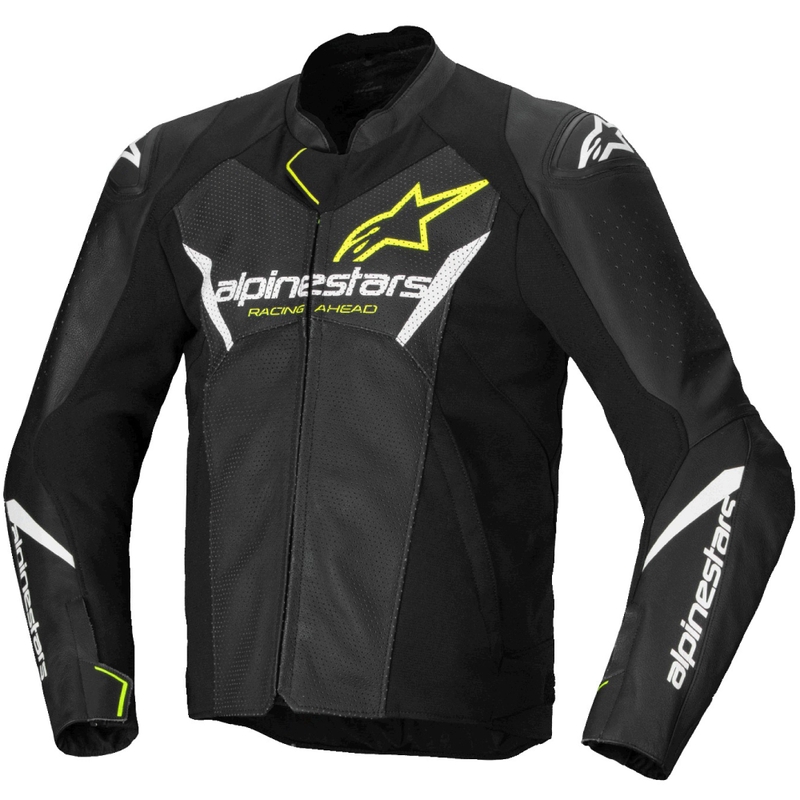 Blouson moto en cuir Alpinestars Faster 3 Airflow noir-blanc-jaune