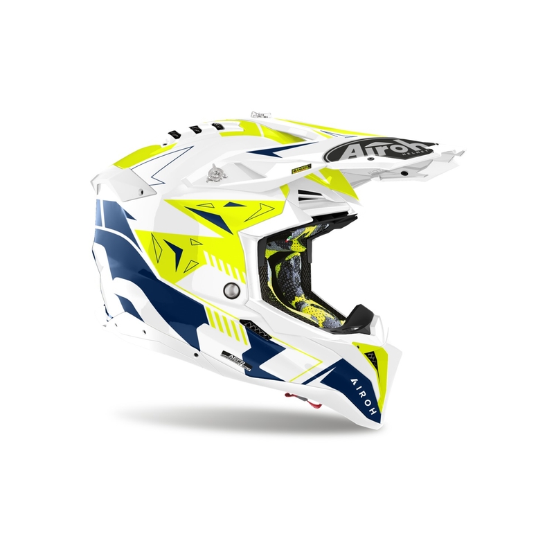 Casque cross Airoh Aviator 3 Spin jaune-bleu