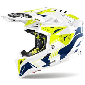 Casque cross Airoh Aviator 3 Spin jaune-bleu