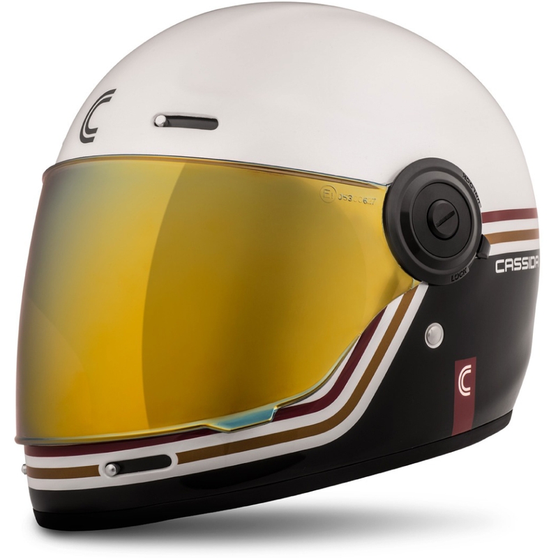 Casque de moto Cassida Fibre Super Hooligan Carat intégral blanc-noir-rouge-or soldes