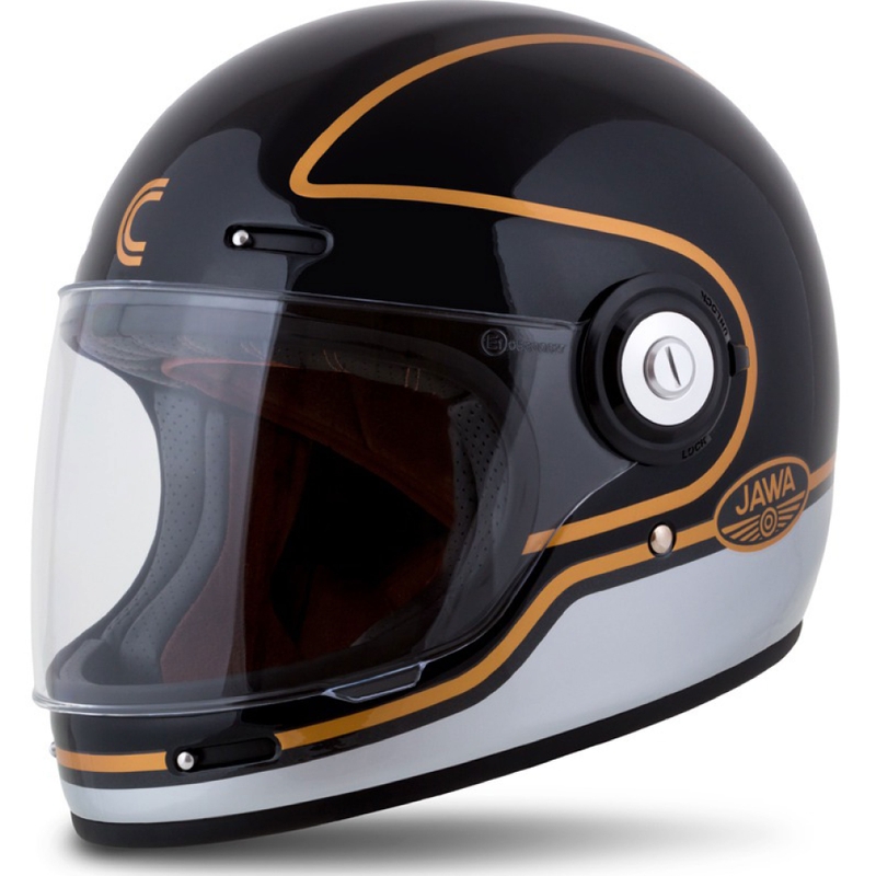 Casque moto intégral Cassida Fibre Jawa Sport noir-argent-or