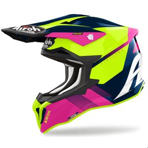 Casque motocross Airoh Strycker Blazer bleu-rose soldes