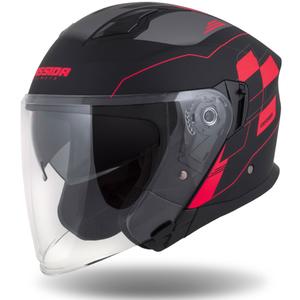 Cassida Jet Tech Roxor casque moto ouvert noir-gris-rouge fluo matt